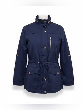 NWT/NIB denim‎ 24/7 14W navy blue anorak hooded 100% cotton gold zippered jacket